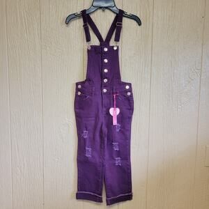 Cutie Patootie Girls Bib Overalls Plum sz 3T Button Zip Front Distressed